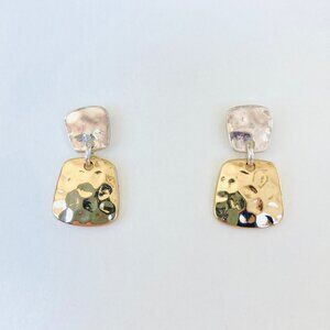 Vintage Two-Tone Hammered Drop Earrings | Y2K Era